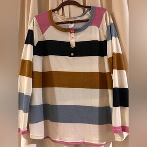 Sew In Love Multicolor Henley Buttoned Top. Stripes.  Medium, Relaxed Fit.  
New